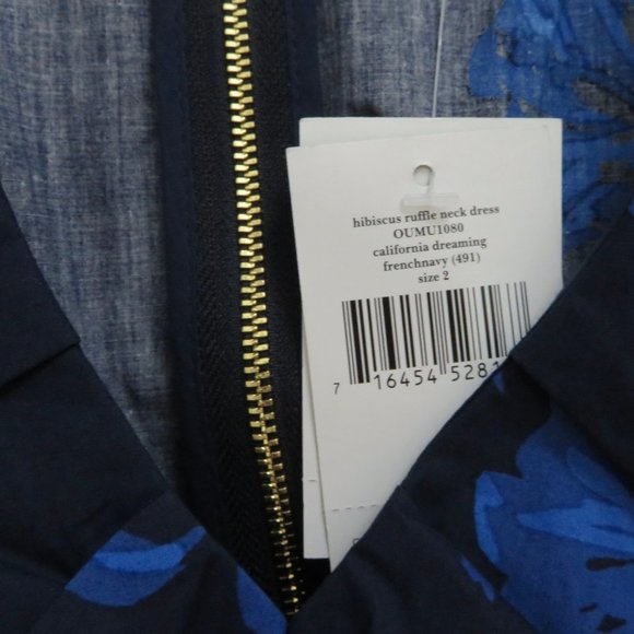 NWT Kate Spade Hibiscus Ruffle Dress 100% Cotton Navy & Blue - Size 2 - Picture 14 of 15